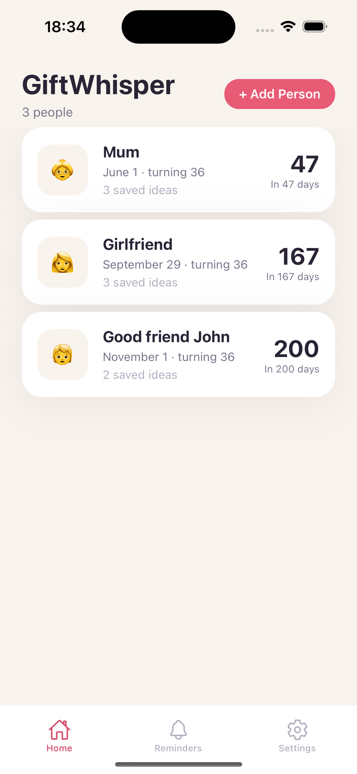 Gift Whisper home screen